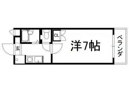 スカイハイツ三山木(1K/3階)の間取り写真