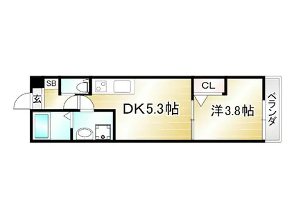 サイプレス御所西(1DK/3階)の間取り写真