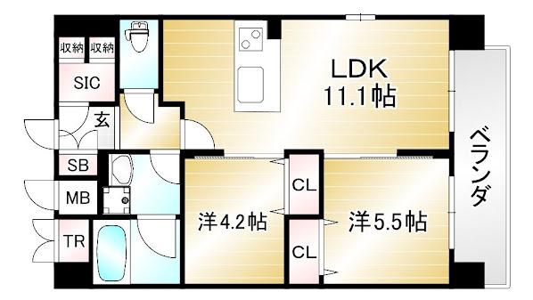 LIVECASA千本今出川(2LDK/7階)の間取り写真
