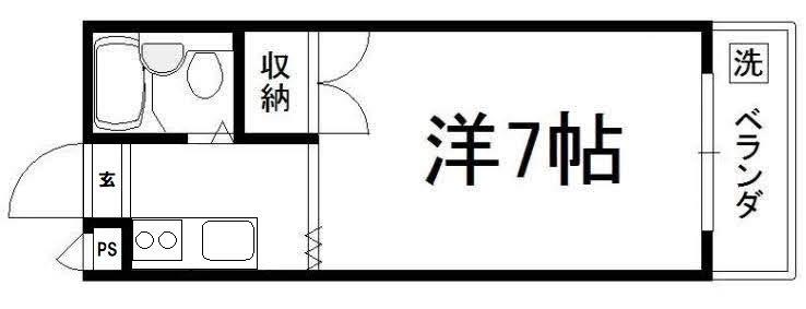 フラッツ下狛(ワンルーム/1階)の間取り写真