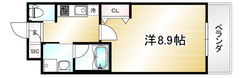 ウェルスクエア千本下長者(1K/2階)の間取り写真