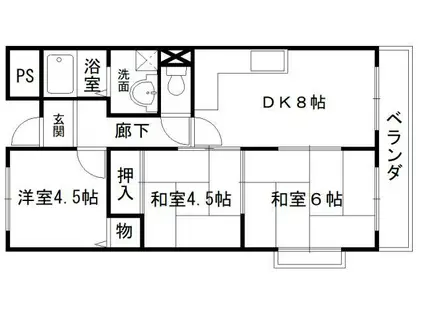 ホワイトウェル(3DK/4階)の間取り写真