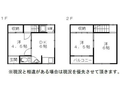 片町線 忍ケ丘駅 徒歩11分 2階建 築54年(3DK)の間取り写真