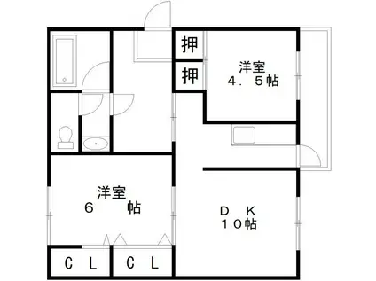助松ハイツ D棟(2DK/1階)の間取り写真
