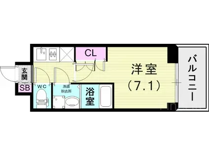 東海道本線 神戸駅(兵庫) 徒歩10分 10階建 築1年(1K/8階)の間取り写真