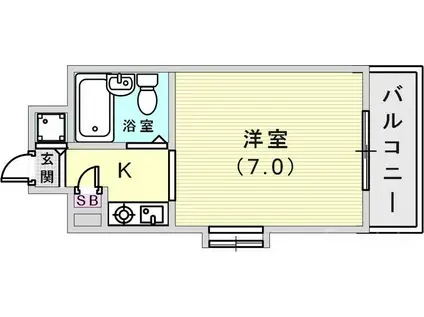 神戸市西神山手線 大倉山駅(兵庫) 徒歩5分 7階建 築33年(1K/6階)の間取り写真