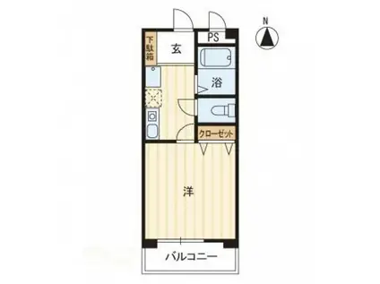 グランディⅡ(1K/1階)の間取り写真