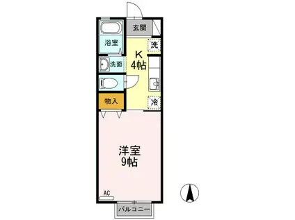 シャインポート屋島F棟(1K/2階)の間取り写真
