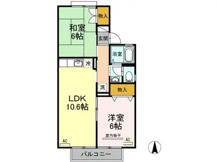 ドミール円座D棟(2LDK/2階)の間取り写真