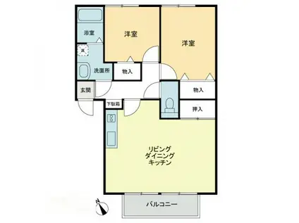 フォブール龍雲 B棟(2LDK/1階)の間取り写真