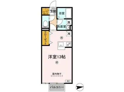 パラディー森塚(ワンルーム/1階)の間取り写真