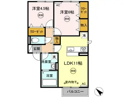 リーブルⅡ B棟(2LDK/2階)の間取り写真