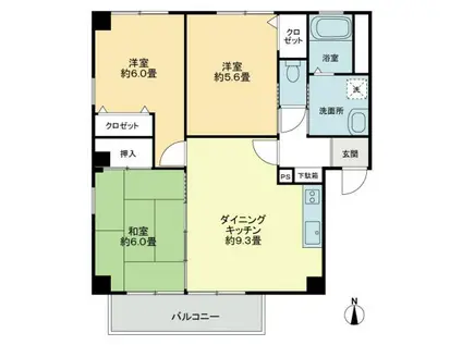 フォブールタウン成合 E棟(3DK/2階)の間取り写真