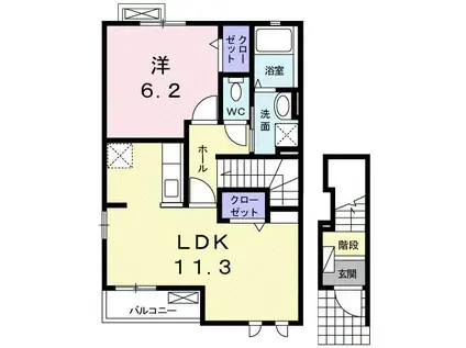 レジデンスK(1LDK/2階)の間取り写真
