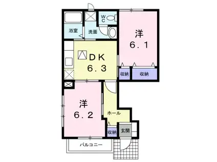 リヴァー・ウィルダーネスC(2DK/1階)の間取り写真