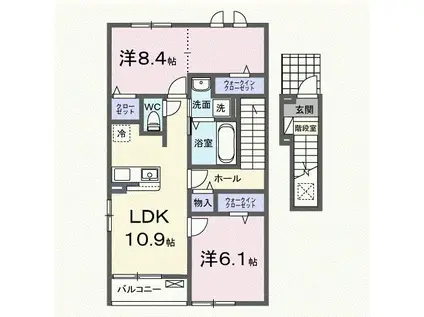 フェリーチェ上林(2LDK/2階)の間取り写真