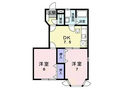 グランディール堀越ⅡB(2DK/1階)の間取り写真