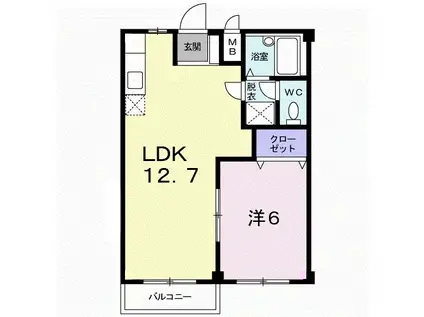 エルディム木太Ⅰ(1LDK/2階)の間取り写真