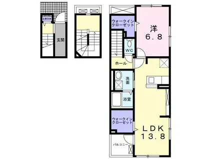 ザ・ビレッジグリーン福岡町Ⅰ(1LDK/3階)の間取り写真