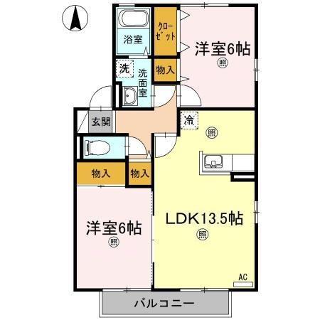 セジュール伏石 B棟(2LDK/2階)の間取り写真