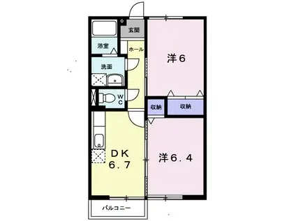 ニューエルディム浅野(2DK/2階)の間取り写真