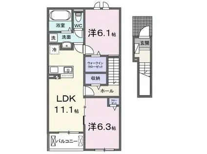 ル・グラン高松Ⅱ(2LDK/2階)の間取り写真