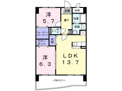 デイドリーム(2LDK/7階)の間取り写真