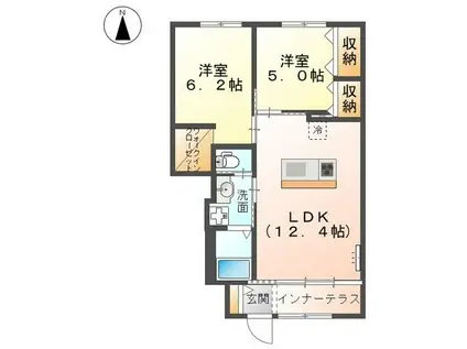 クレアⅡ(2LDK/1階)の間取り写真