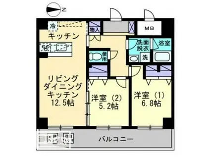 ル・マレNISHIKIMACHI(2LDK/2階)の間取り写真