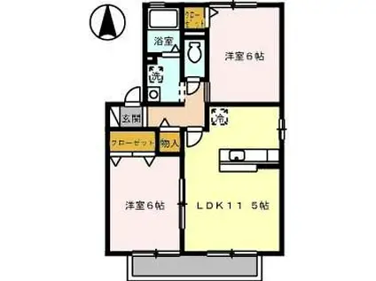 CALME A・K Ⅱ棟Ⅱ(2LDK/1階)の間取り写真