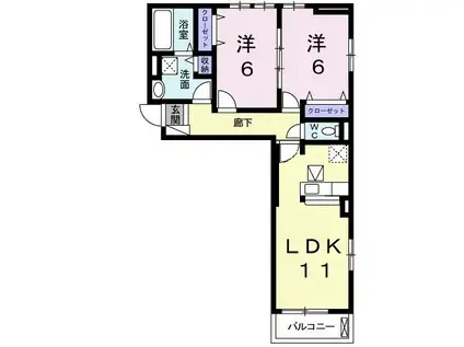 マリナ・デル・レイⅠ(2LDK/1階)の間取り写真