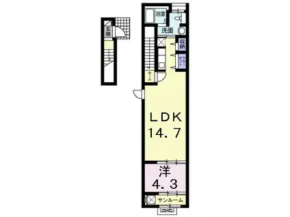 ルーベル柞原 Ⅱ(1LDK/2階)の間取り写真