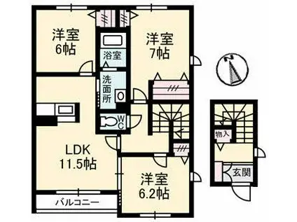 グランマスト木太町Ⅱ(3LDK/2階)の間取り写真