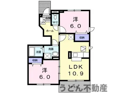 プリムヴェールB(2LDK/1階)の間取り写真