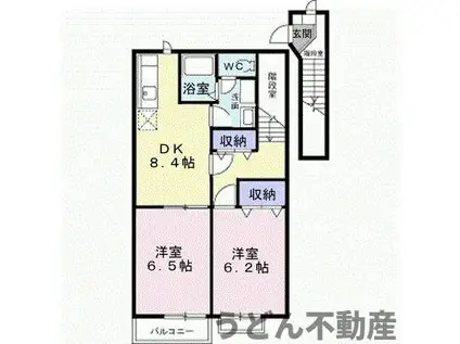 ミレニアム21B(2DK/2階)の間取り写真