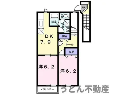 ヴェルテソレーユ A(2DK/2階)の間取り写真