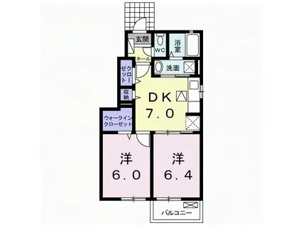 フロンティアⅡ(2DK/1階)の間取り写真