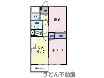 ハ-モニ-ハイツカスミA(2DK/2階)の間取り写真