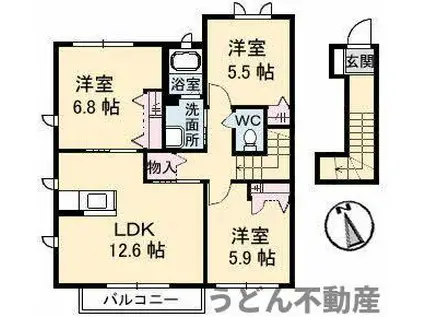 セントラル ヴィラッジュ B棟(3LDK/2階)の間取り写真