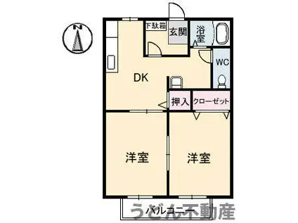 サンライフ八坂 B棟(2DK/2階)の間取り写真