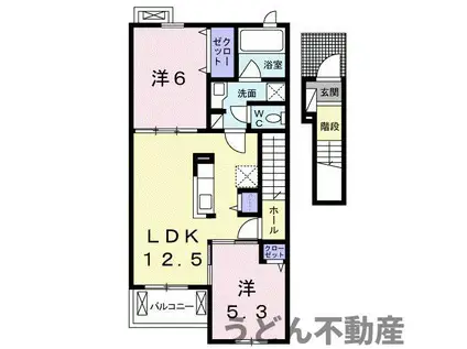 高松琴平電鉄長尾線 花園駅(高松) 徒歩6分 2階建 築9年(2LDK/2階)の間取り写真