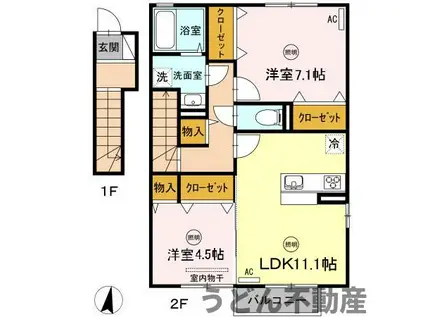 セジュール澄ⅠB棟(2LDK/2階)の間取り写真