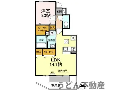 セジュール澄Ⅱ B棟(1LDK/1階)の間取り写真