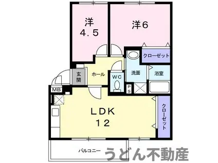 リヴィエール宮本Ⅱ(2LDK/3階)の間取り写真