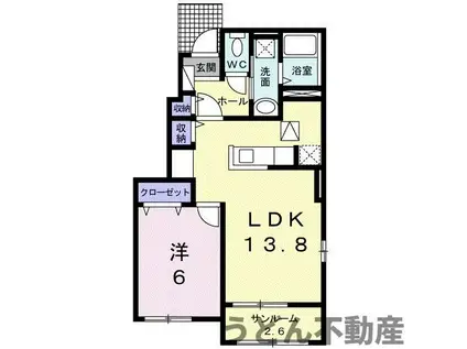 ラ ヴィータ ローザⅡ(1LDK/1階)の間取り写真