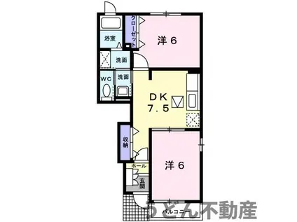 ヌーヴォー三木B(2DK/1階)の間取り写真