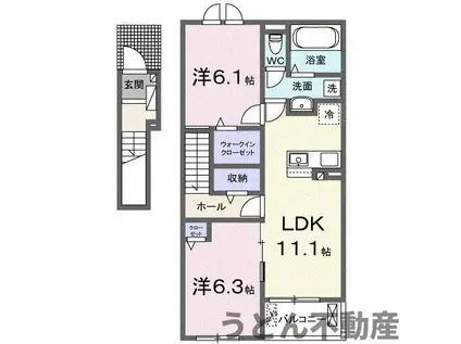 JADA HOUSE滝宮E(2LDK/2階)の間取り写真