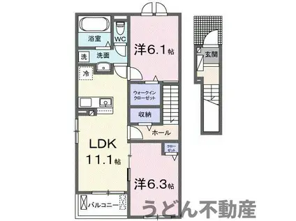 JADA HOUSE滝宮F(2LDK/2階)の間取り写真