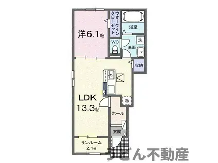 JADA HOUSE滝宮G(1LDK/1階)の間取り写真