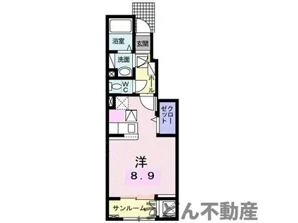 ル・ボヌール三木Ⅱ(ワンルーム/1階)の間取り写真